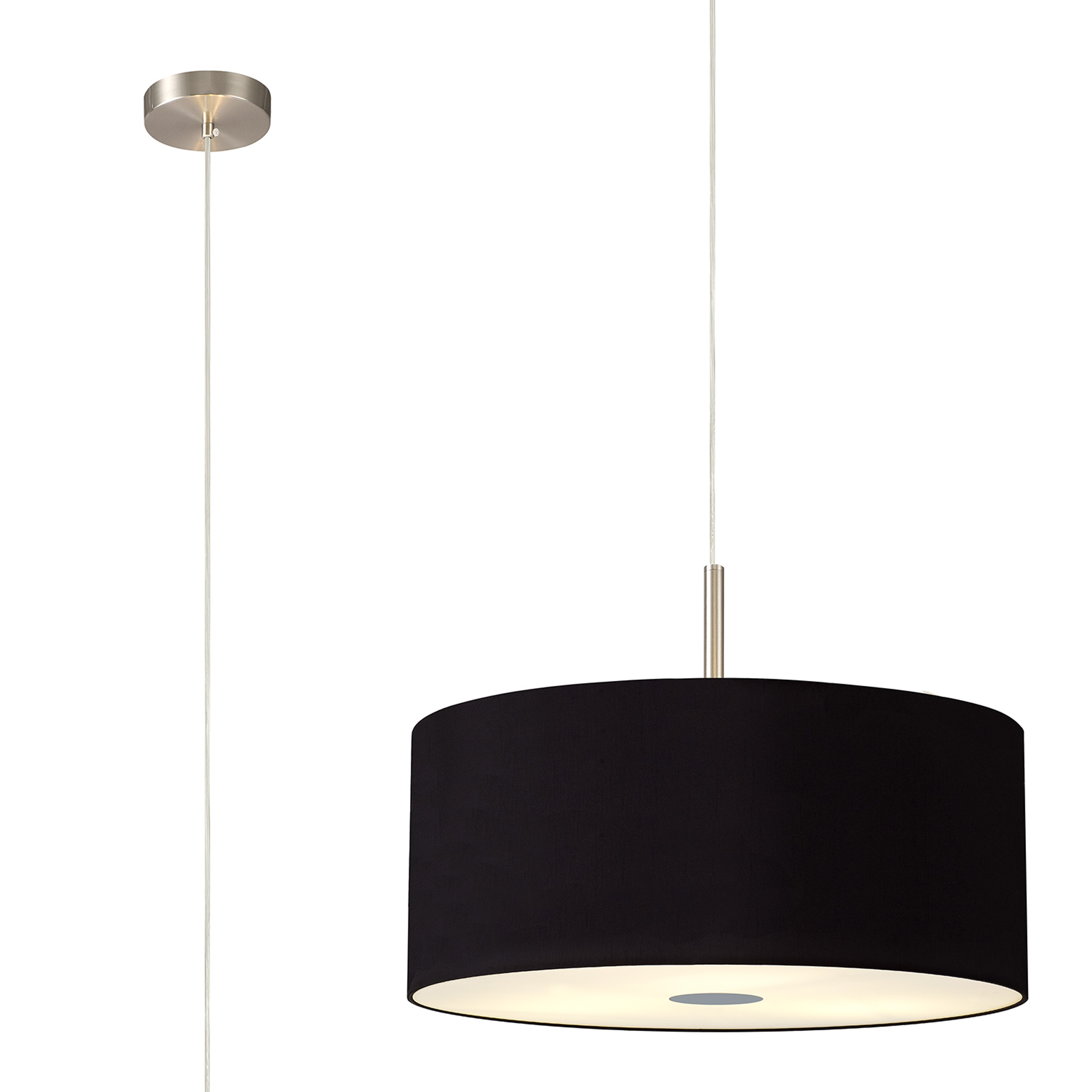 DK0451  Baymont 50cm 3 Light Pendant Satin Nickel, Midnight Black/Green Olive, Frosted Diffuser